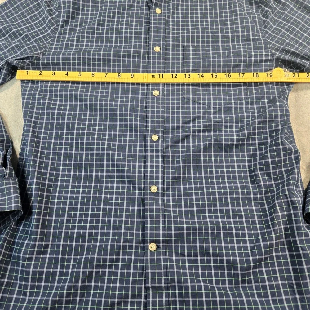 Banana Republic Mens L Slim Flex Fit Tech Stretch Cotton Navy Plaid Shirt 427632